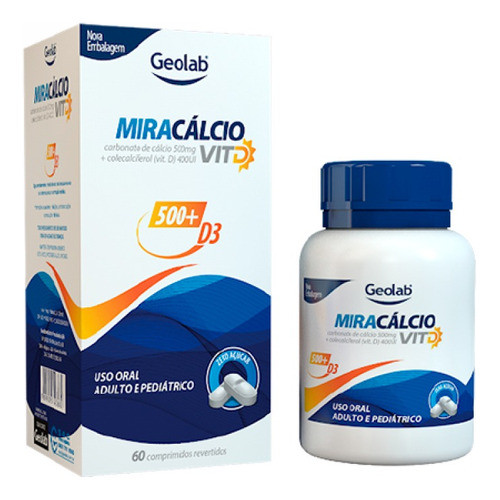 Miracálcio Vit D 500mg + 400ui C/60 Comprimidos Geolab em Oferta na Shopee