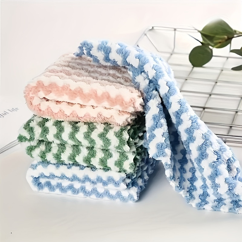 5 Pçs Toalhetes De Cozinha Coral Veludo Onda Design Microfibra Engrossado Absorvente Conjunto Pano Limpeza Doméstica