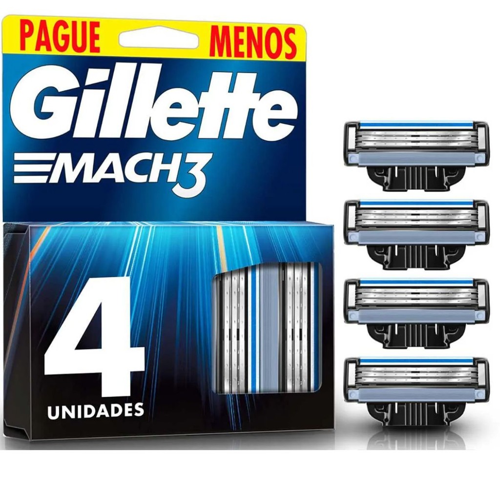 Carga Aparelho Gillette Mach 3 Lâmina Para Barbear Kit C/ 4