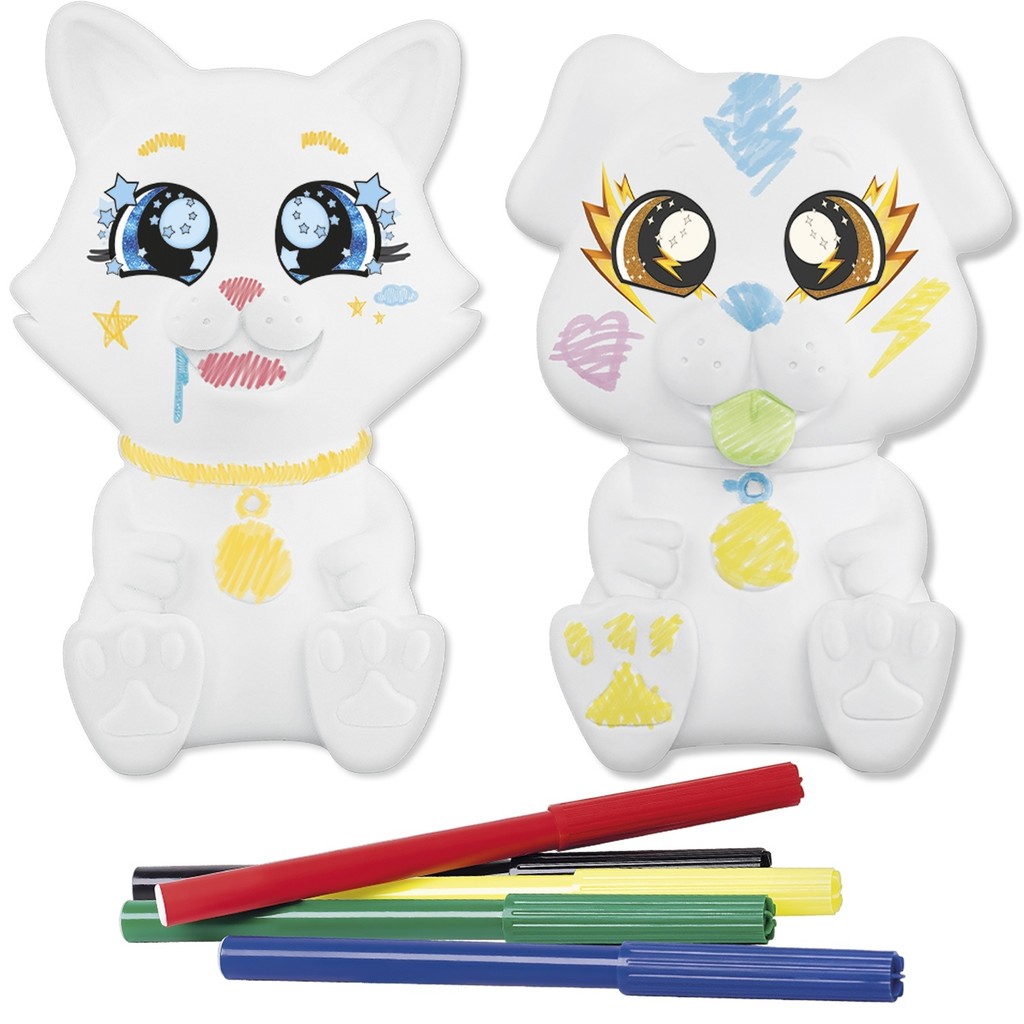 Gato e Cachorro Para Colorir Em Vinil Macio Brinquedo Didatico Com Canetinhas 0910 - Samba Toys