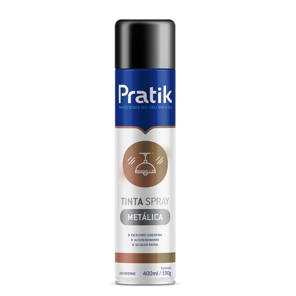 Tinta Spray Pratik Metálica Preto 400ml - Home & Living