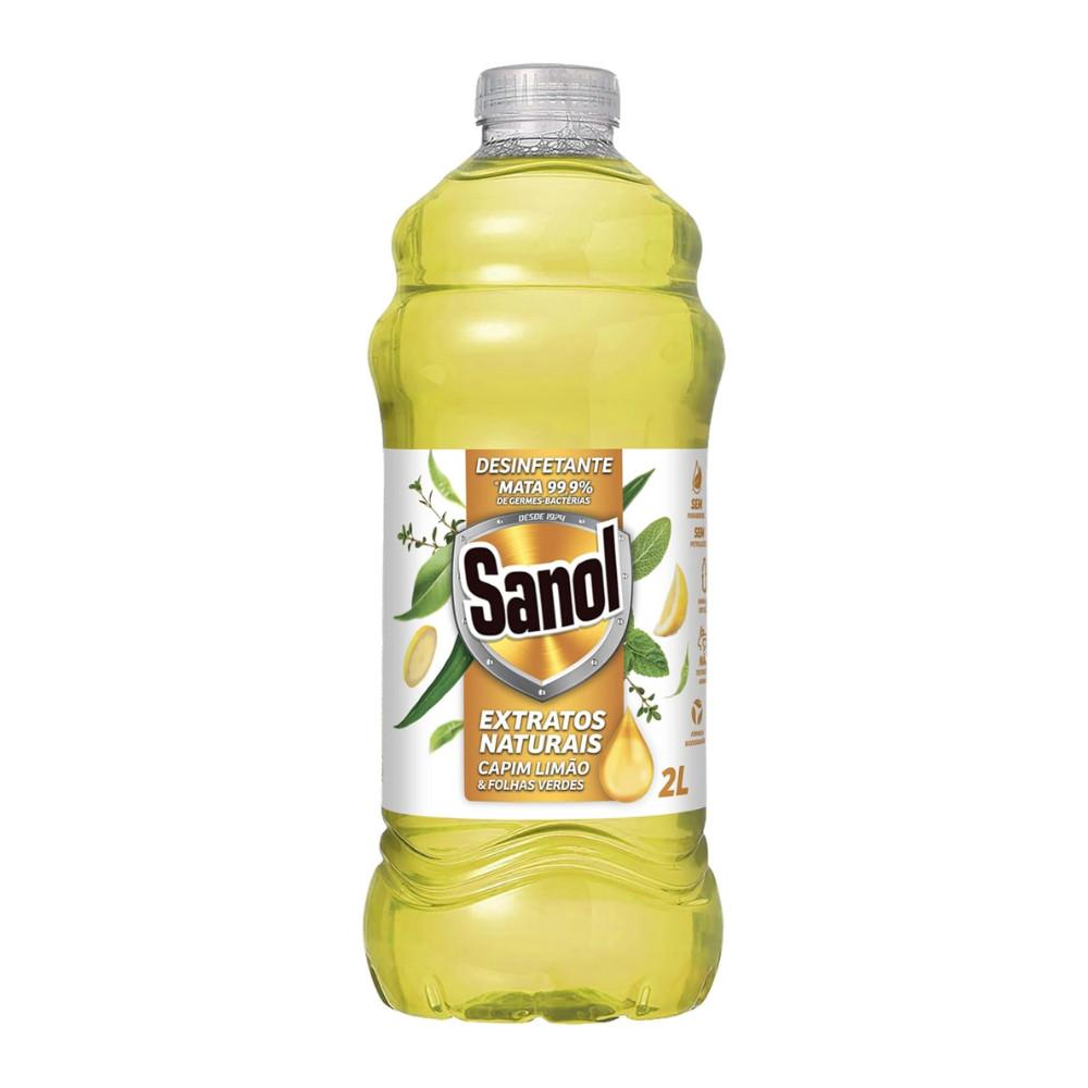 Desinfetante Perfumado Multiuso Extratos Naturais Capim Limão E Folhas Verdes 2L Sanol - Home & Living