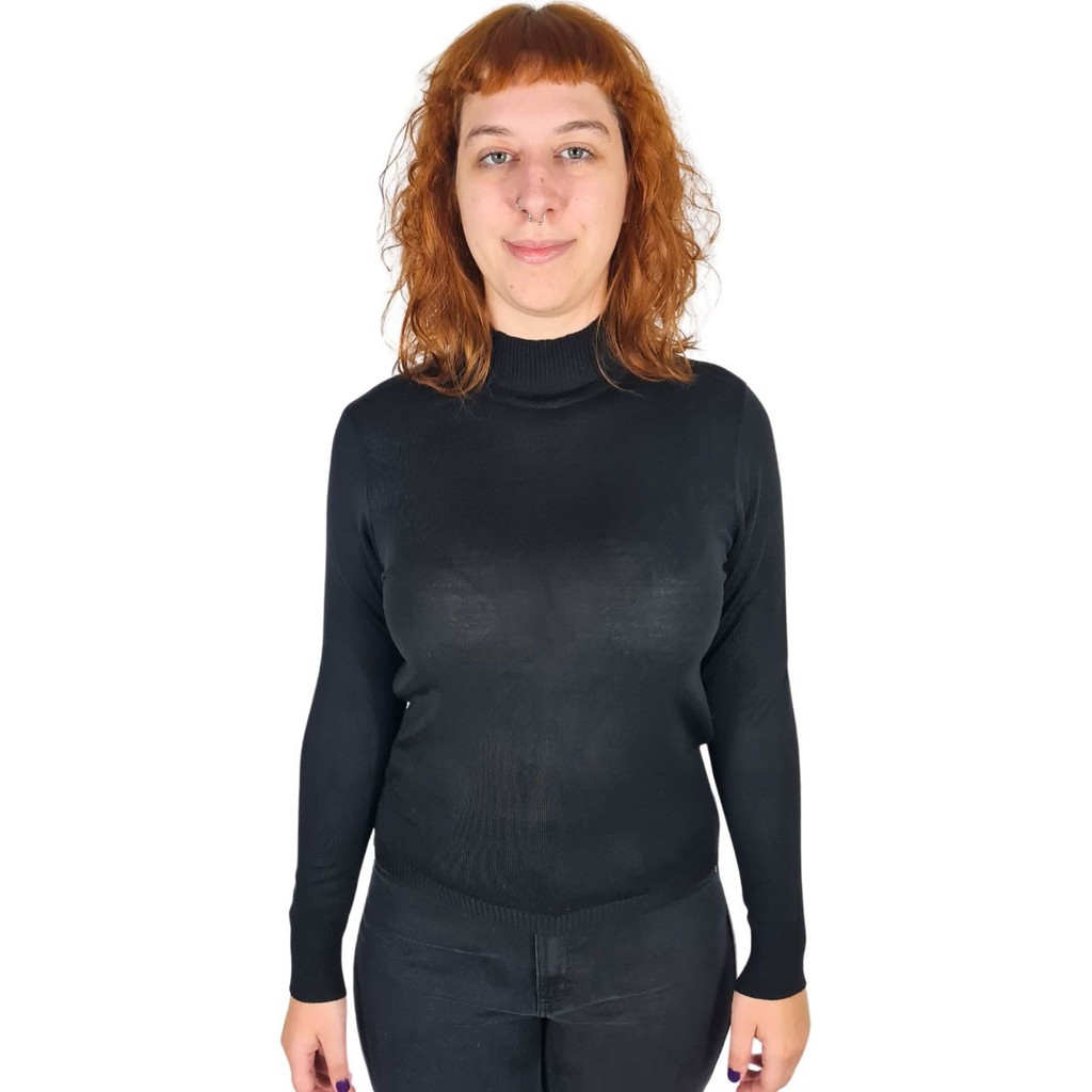 Blusa Tricot Gola Alta Manga Longa Punho Maria Valentina