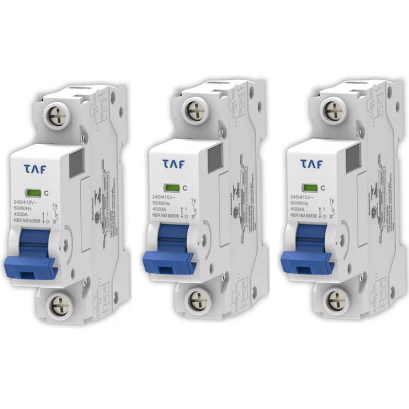 Disjuntor DIN Monopolar 10A YCB6H-63 Curva C TAF kit 3 PC