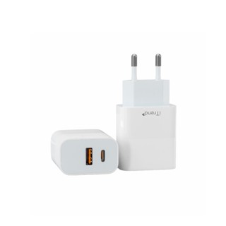 Carregador De Parede ITREND USB-A + USB-C 25W Quick Charge 3.0 PD Carregamento Rápido Branco em Oferta na Shopee