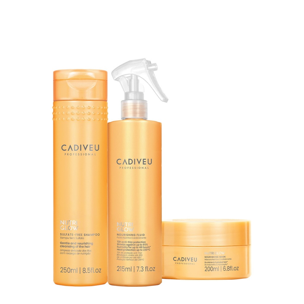 Kit Cadiveu Professional Nutri Glow Shampoo Máscara e Fluído (3 produtos) em Oferta na Shopee