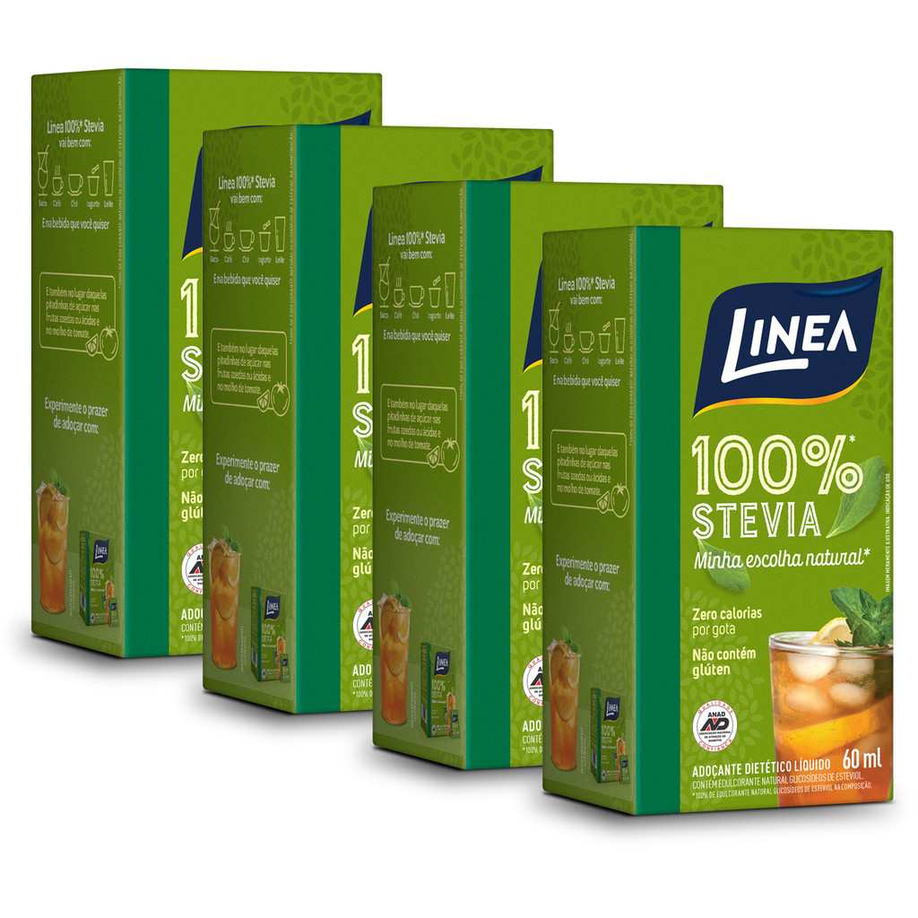 Kit 4 Adoçantes Líquido Stevia Linea de 60ml em Oferta na Shopee