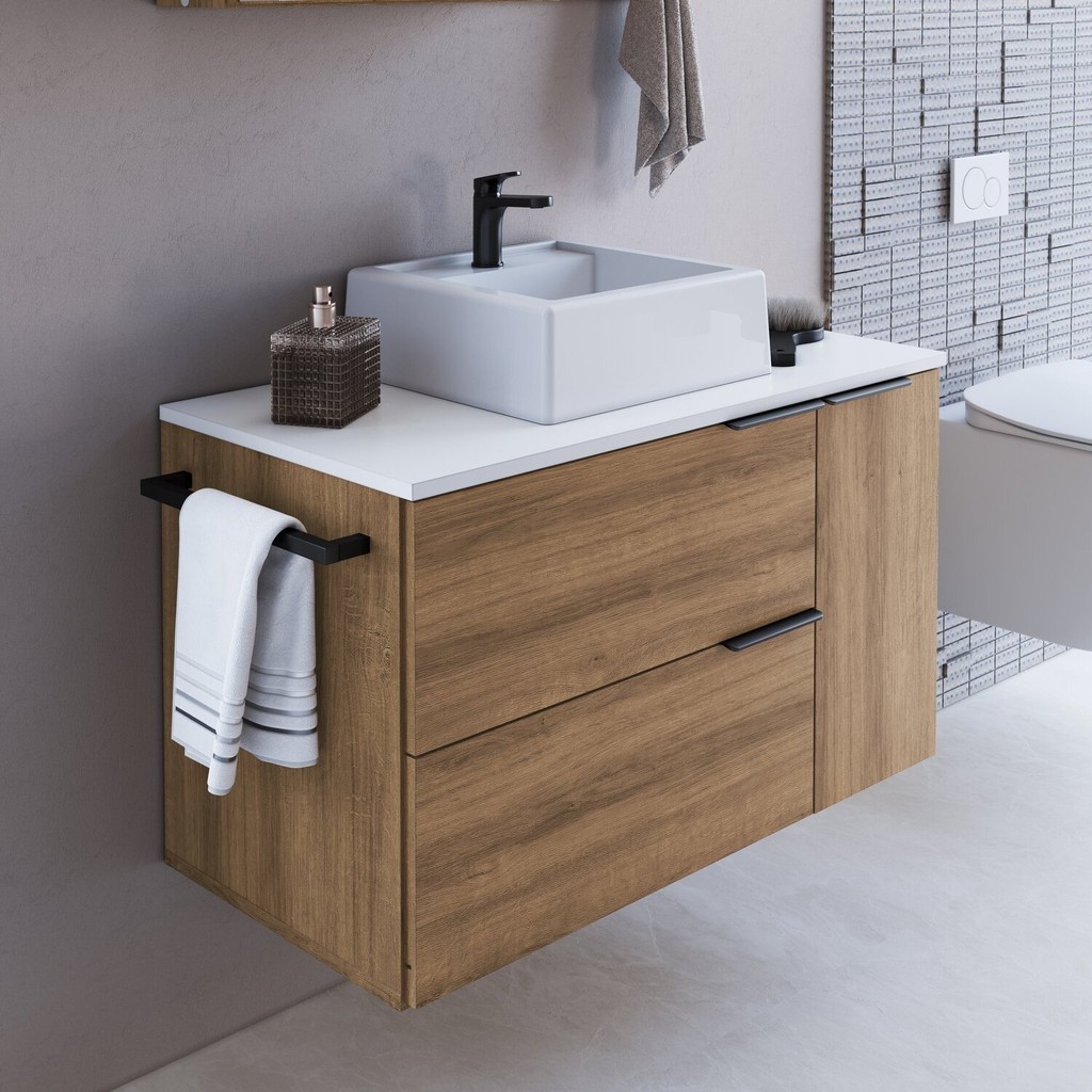 Gabinete de Banheiro Suspenso 80cm com 1 Toalheiro 2 Portas e 1 Gaveta Bh8020 com Cuba Mel/Branco em Oferta na Shopee