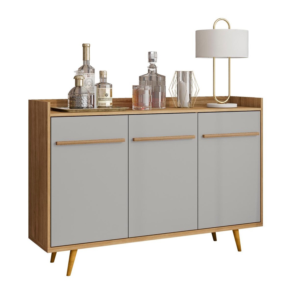 Aparador Buffet Quartzo 3 Portas com Pés de Madeira Maciça em Oferta na Shopee