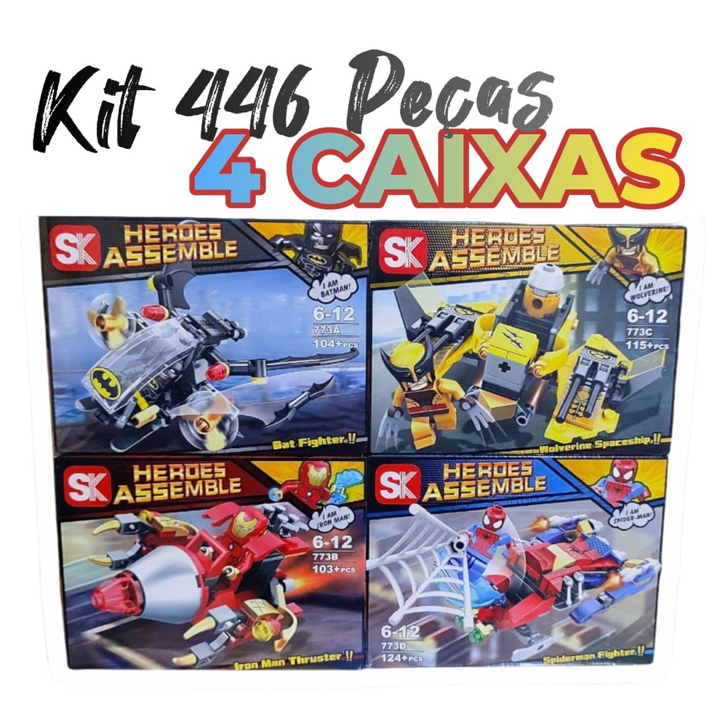 Kit com 4 Caixas de Blocos de Montar Heróis com Carrinho em Oferta na Shopee