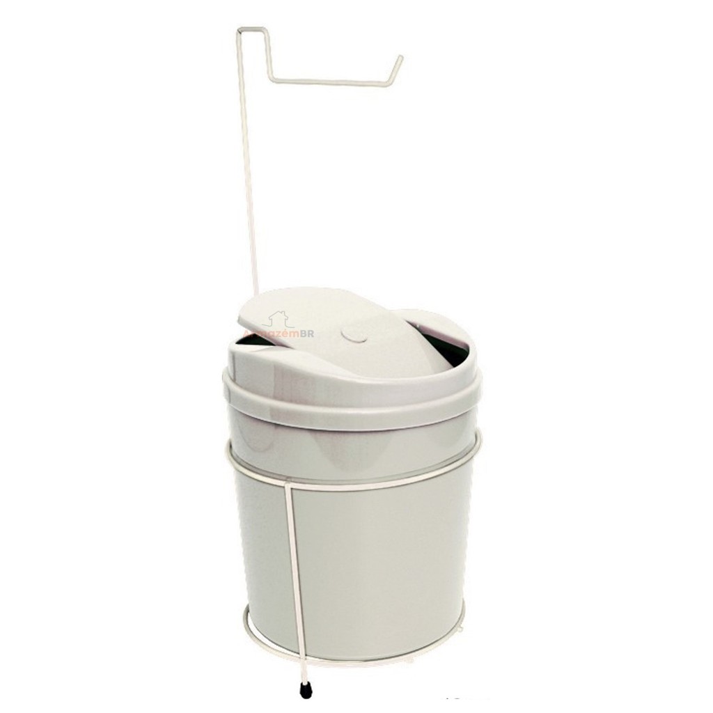 Suporte Porta Papel Higiênico Com Lixeira 5 Litros Cesto Lixo Tampa Basculante Banheiro Branco - 496 Rotaplast