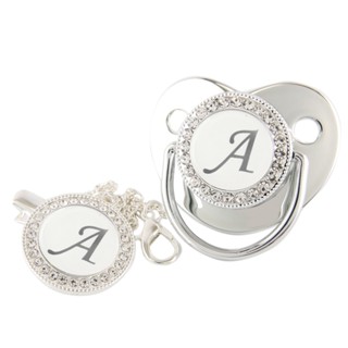 Chupeta De Bebê Prateada Com 26 Letras Iniciais E Clipe Para Presente De Chá De 0 A 18 Meses em Oferta na Shopee