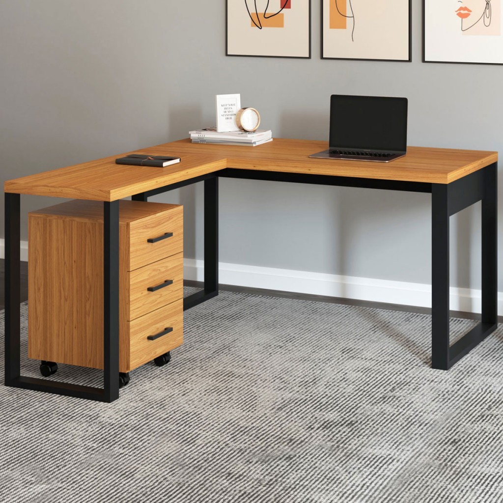 Mesa Escrivaninha Industrial 100% Mdf Freijó/Preto Fosco F22 - Pradel - Home & Living