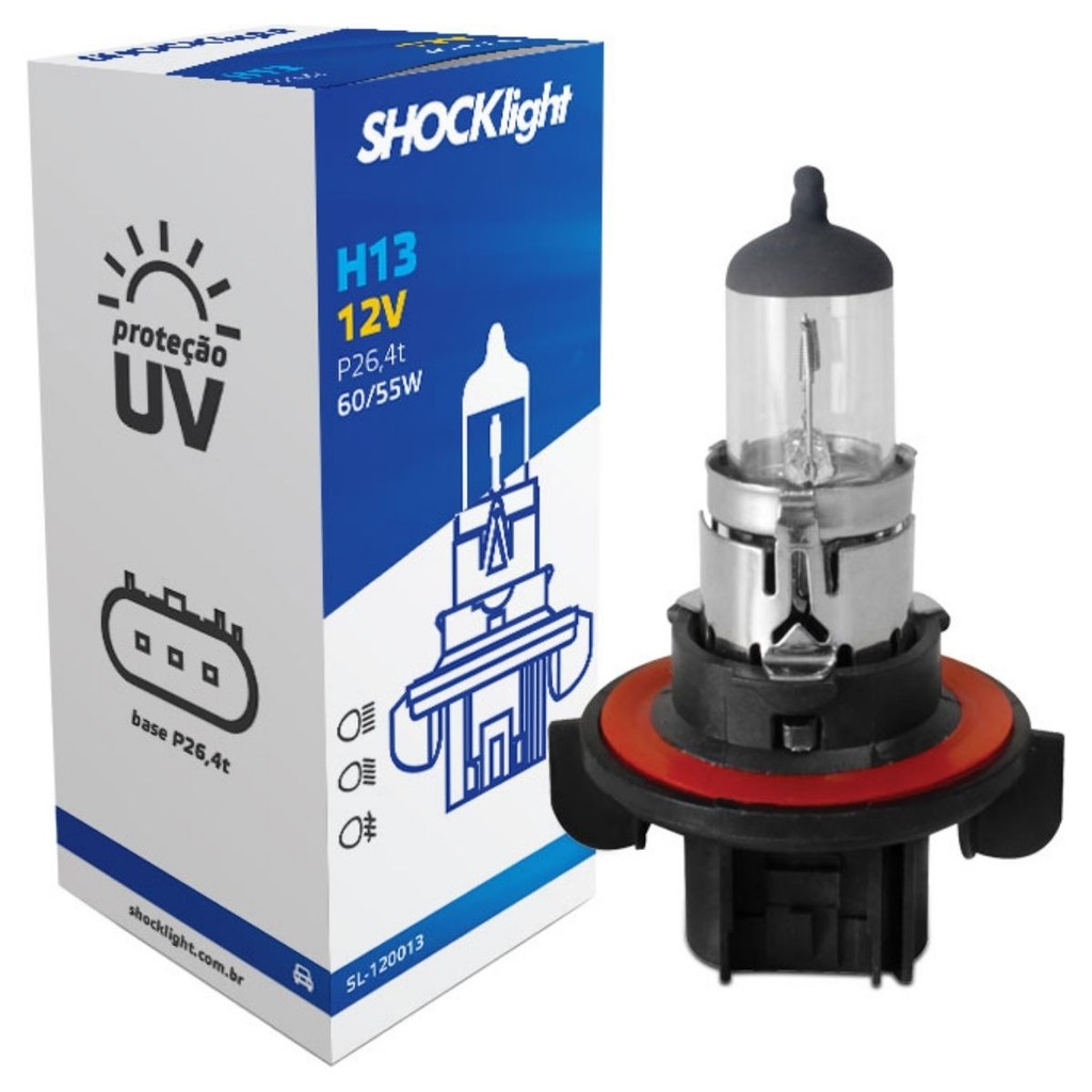 Lâmpada Halógena Automotivo STANDART H13 12V 60/55W P26,4T Shocklight - SL-120013 em Oferta na Shopee