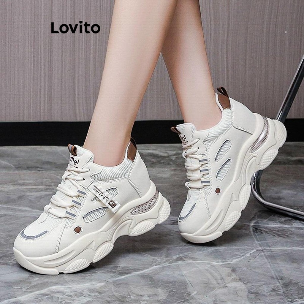 Lovito Sapatos casuais lisos para pai tênis respirável para mulheres LFA67248 - Women Shoes