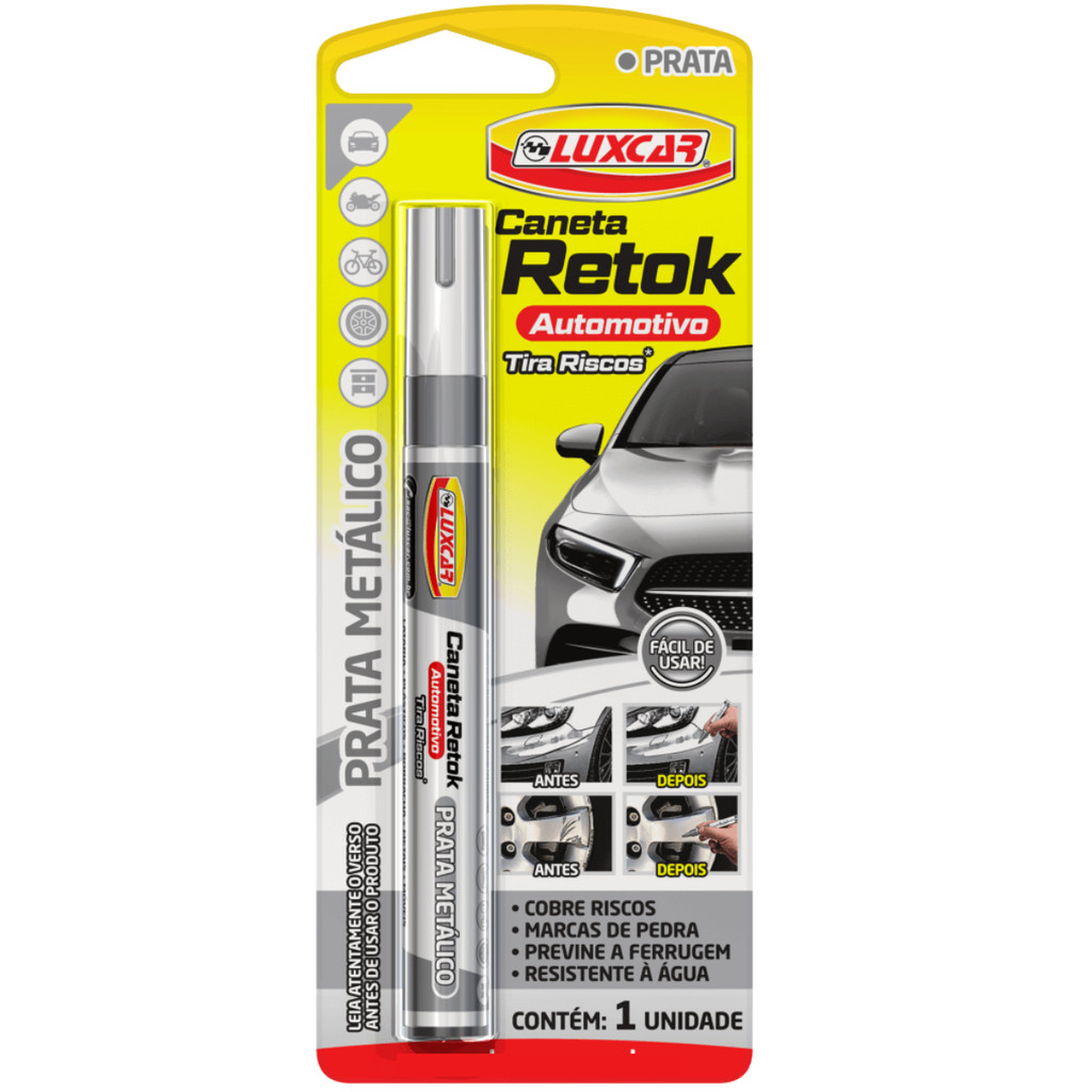 Luxcar Retok Caneta Tira Riscos Prata Metálico Corrige Riscos e Disfarça Danos na Pintura em Oferta na Shopee