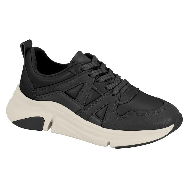 Tenis Feminino Modare Conforto Chunky Casual Metalizado Com Cadarço Solado Alto Preto