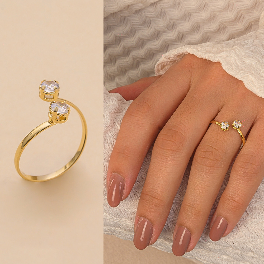 Anel Delicado Regulável Dois Ponto de Luz com Banho em Ouro 18k em Oferta na Shopee