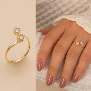 Anel Delicado Regulável Dois Ponto de Luz com Banho em Ouro 18k em Oferta na Shopee