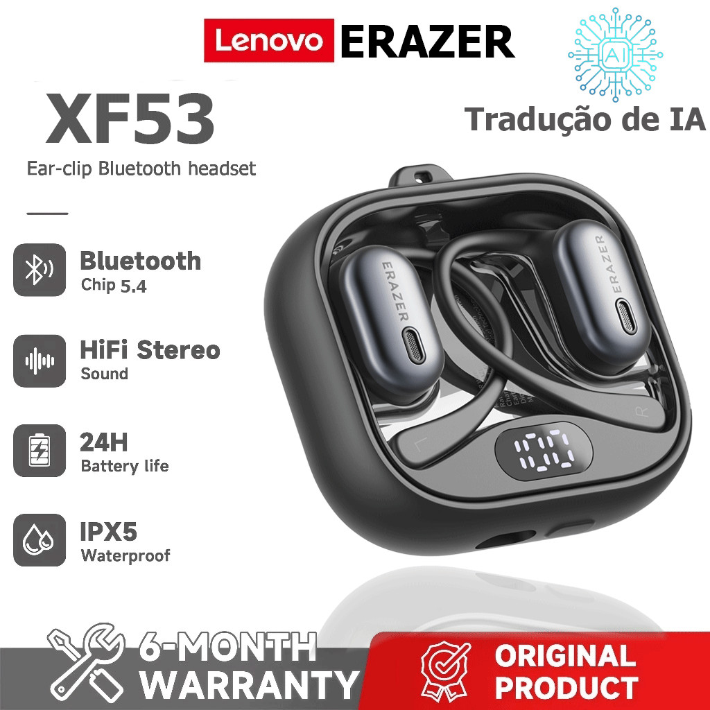 Lenovo ERAZER XF53 AI Tradução Headset Fone de ouvido Bluetooth sem fio Bluetooth 5.4 AI Fone de ouvido de tradução em t