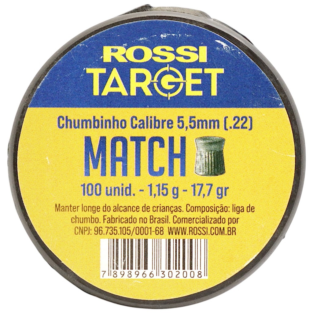 Chumbinho Rossi Target Match Cal. 5.5mm (.22) - 100un em Oferta na Shopee