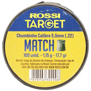 Chumbinho Rossi Target Match Cal. 5.5mm (.22) - 100un em Oferta na Shopee