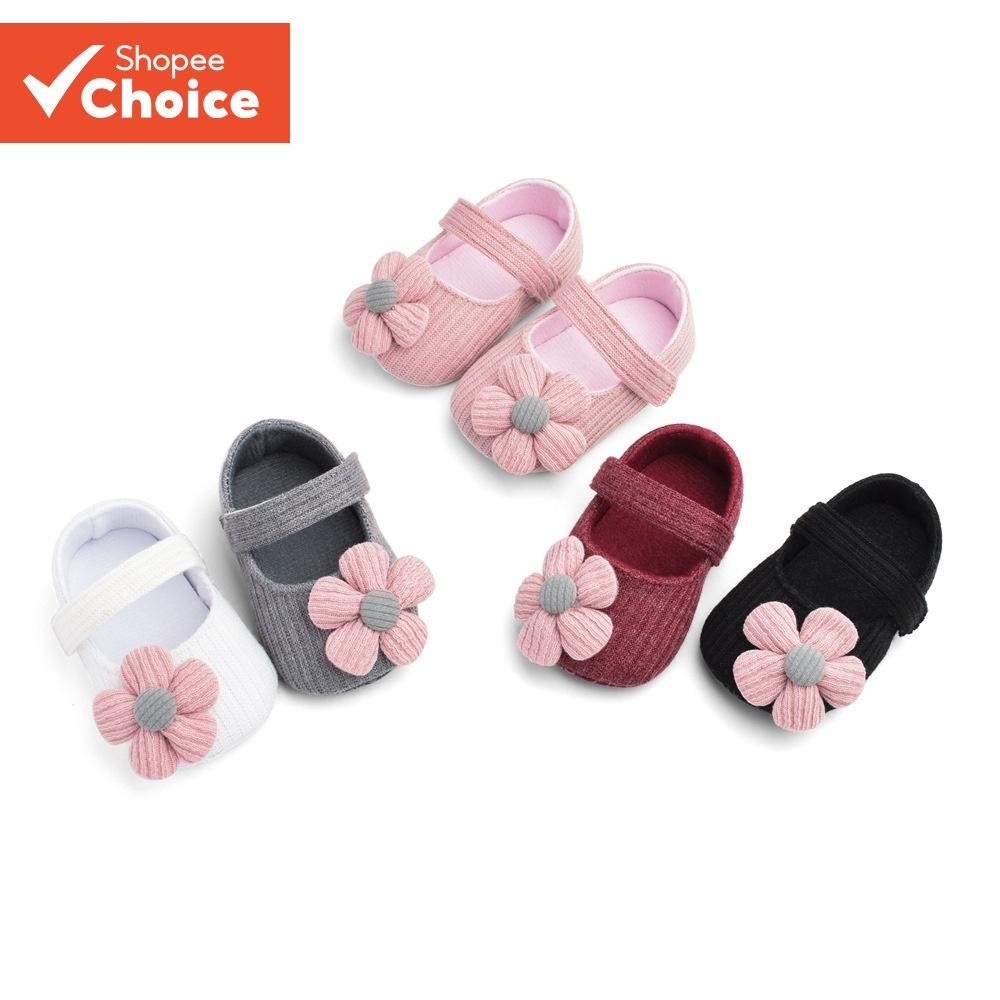 Sapatinhos de bebê princesa 12-36 meses, feitos de algodão com solado macio, flores e fech...