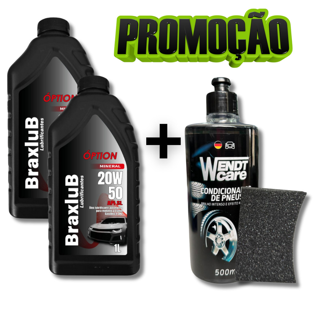 KIT 2 ÓLEO 20W50 + PRETINHO DE PNEU COM APLICADOR