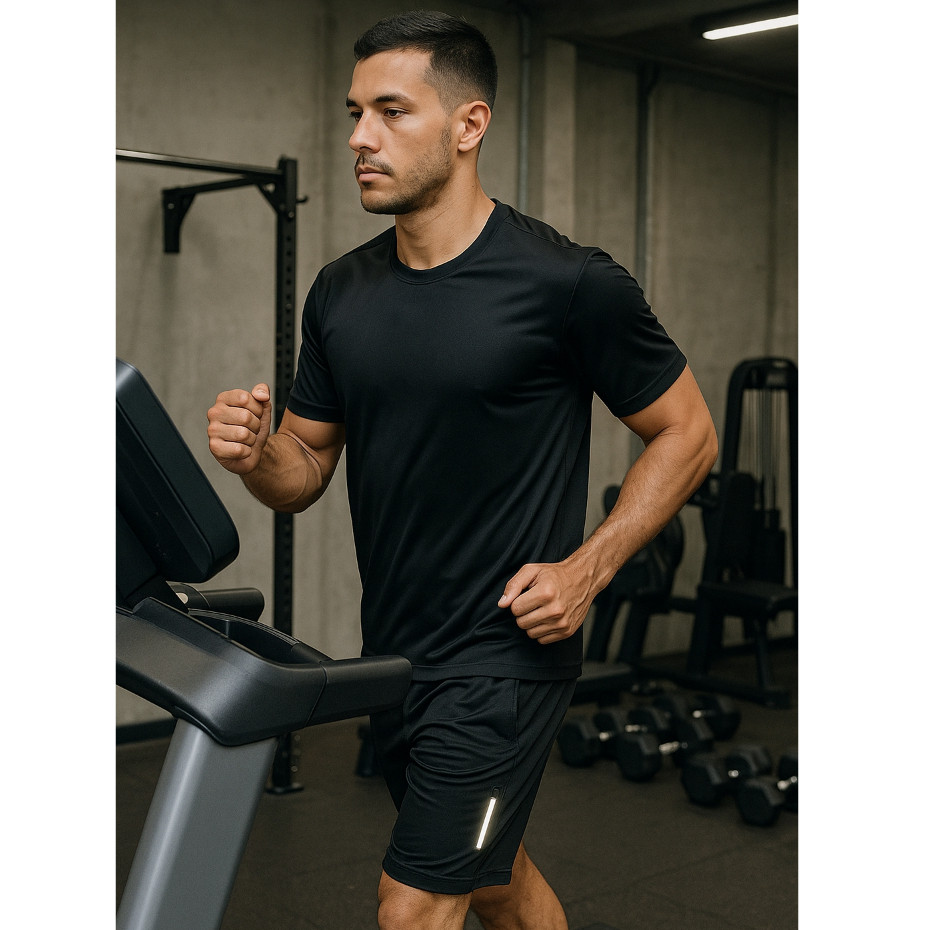 Kit 1 Camiseta Masculina Dry Fit Academia + 1 Bermuda Esportiva bordada treino DRYFIT
