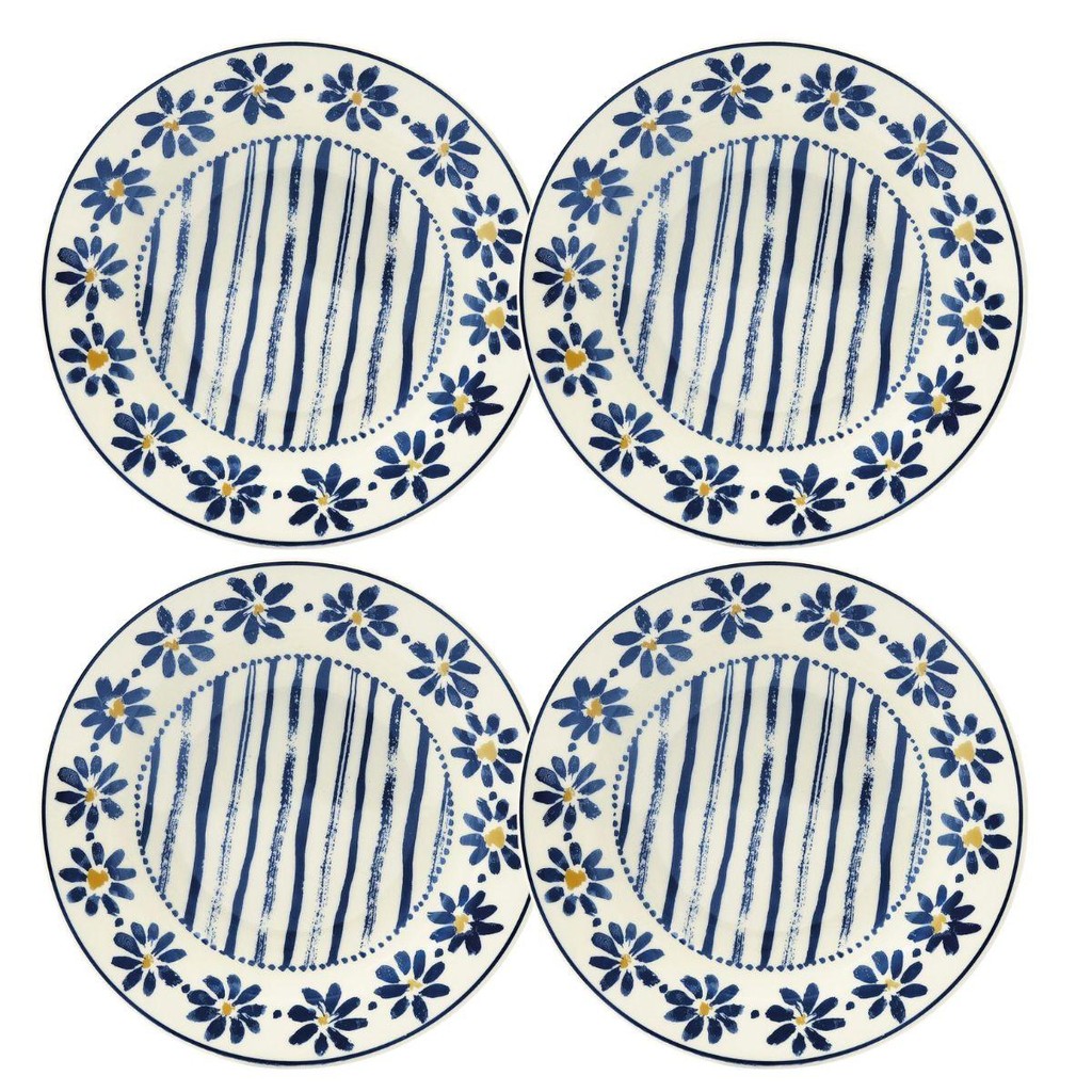 Jogo de 4 Pratos Fundos 21,5 cm Donna Margaridas em Oferta na Shopee