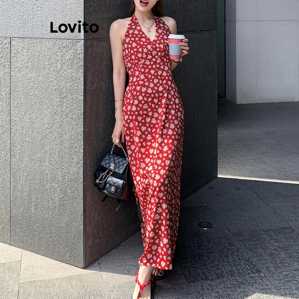 (Trendy) Lovito Vestido Romântico Ditsy Floral Flowers Vestido Plissado Com Amarração Nas Costas Para Mulheres L106AD891 em Oferta na Shopee