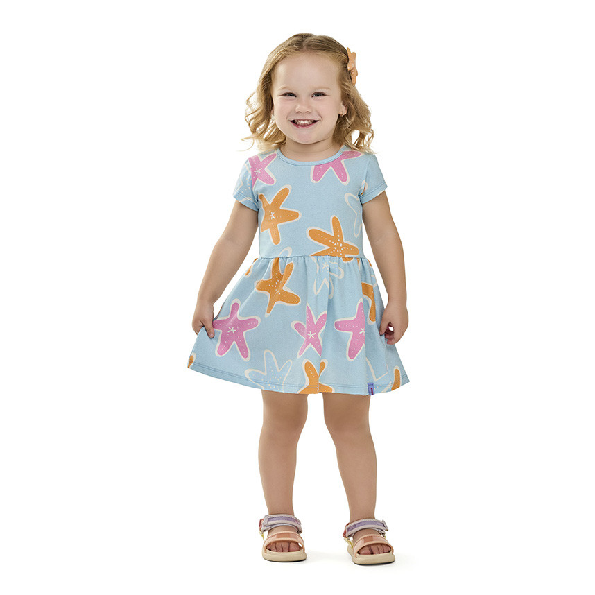 Vestido Infantil Elian Cotton Leve Estampa Estrela Do Mar em Oferta na Shopee