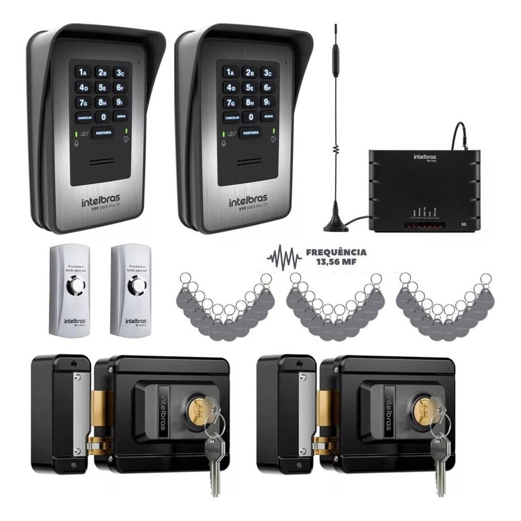 Central Interfone GSM 3G Intelbras com 2 Porteiros, 2 Fechaduras e 100 Tags RFID