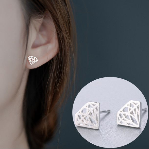 Brincos de prata vazados para homens e mulheres, brincos de diamante de design simples de nicho, novos brincos da moda