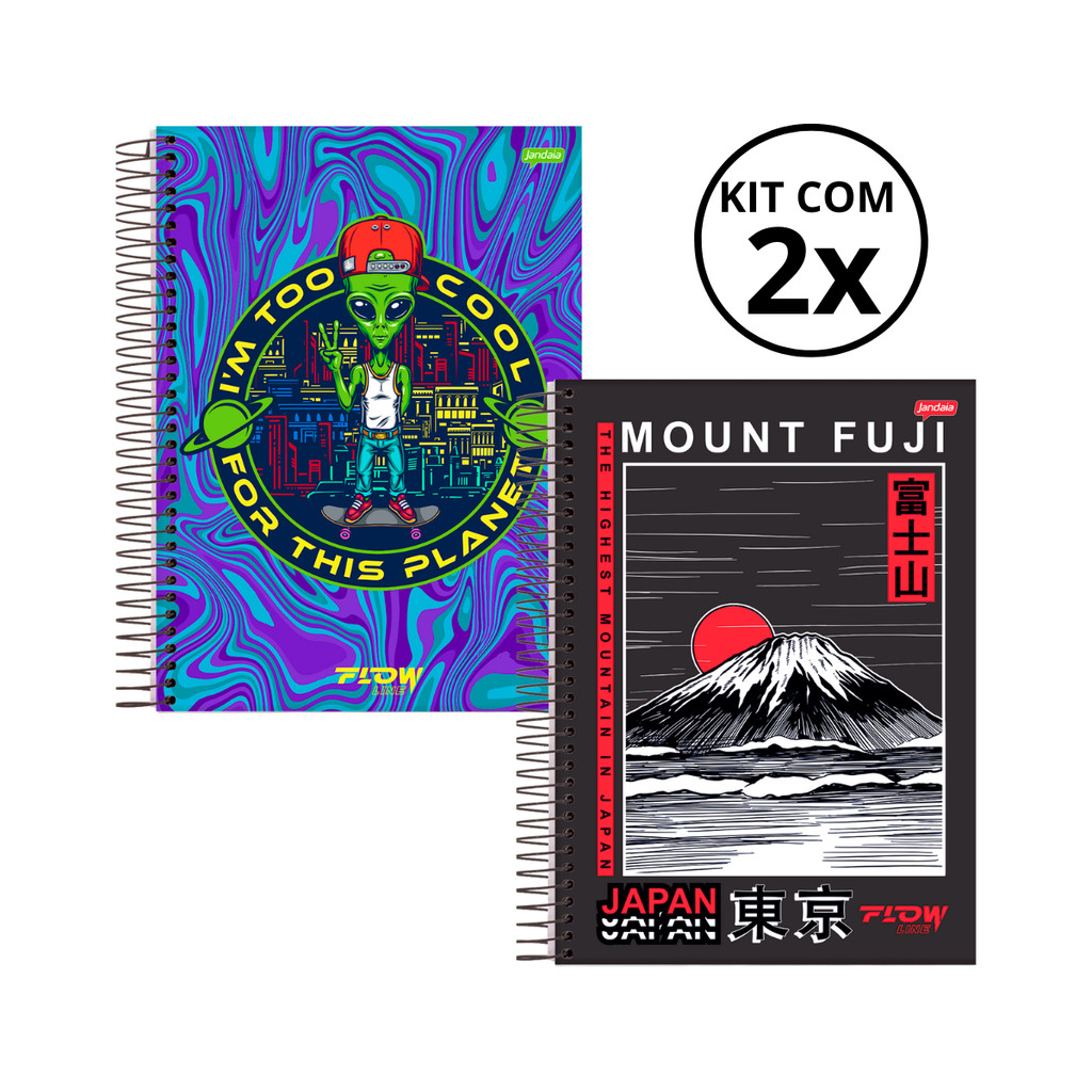 Kit 02 Cadernos Universitário 1 Matéria 80 Folhas Flow - Jandaia CAPA:Alien/Japão em Oferta na Shopee