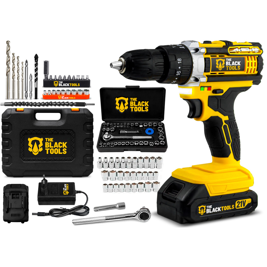 Parafusadeira E Furadeira De Impacto Tb-21pw 21v 3/8 The Black Tools Com Jogo De Soquetes 40 Peças em Oferta na Shopee