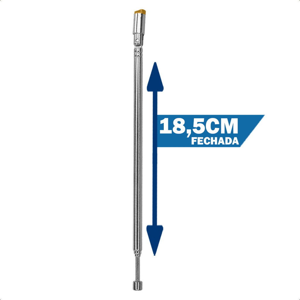 Antena Haster Telescópica Cromada 4 Estágios Para TV e Rádio 18.5cm a 52cm Uhf Vhf Fm - detalhe