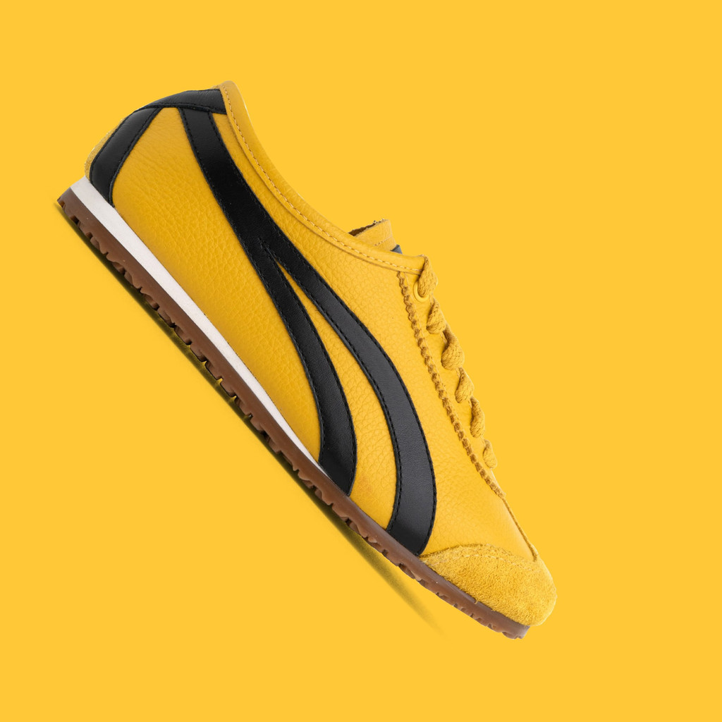 Tênis Flat em Couro Amarelo Tiras laterais Preto e Sola Baixa KANSAI_3 - Women Shoes