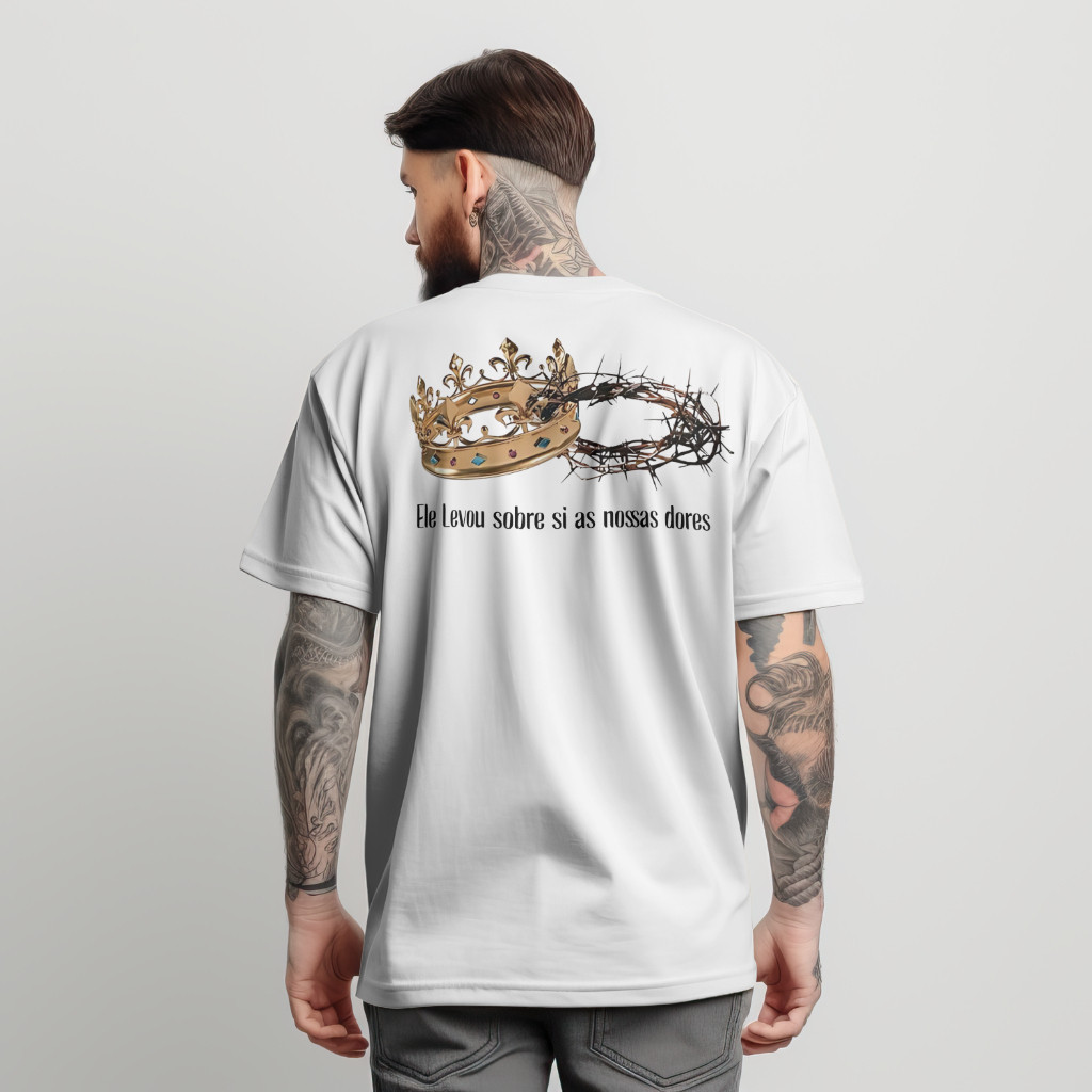 Camiseta Oversized Cristão Unissex Jesus Coroa e Espinhos Algodão Streetwear Algodão Academia Treino
