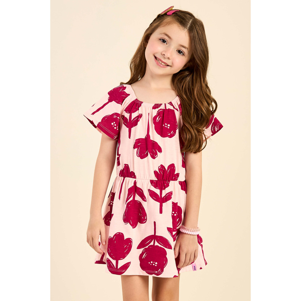 Vestido Infantil Menina Floral Bicolor Elian Rosa - Baby & Kids Fashion