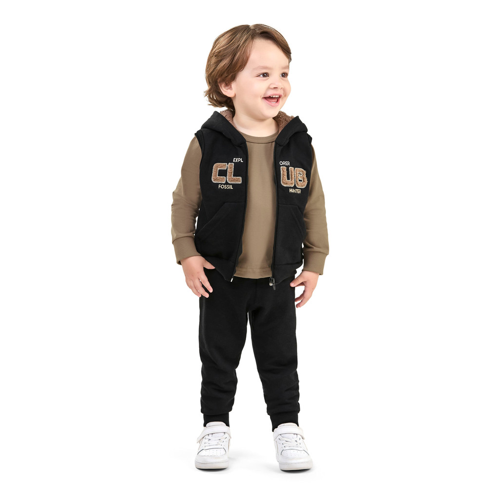Conjunto Infantil Menino com Colete Moletom Elian Marrom - Baby & Kids Fashion