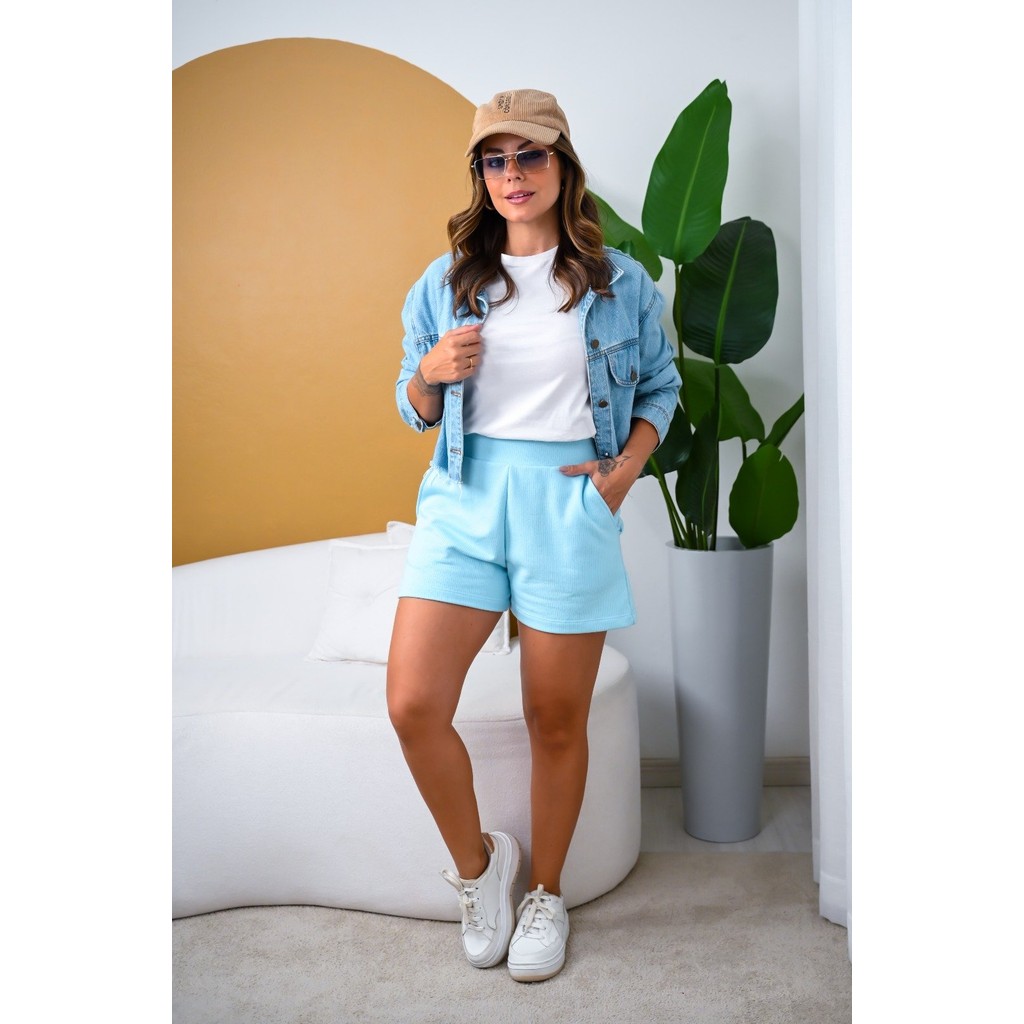 Shorts Moletom Feminino Azul Céu