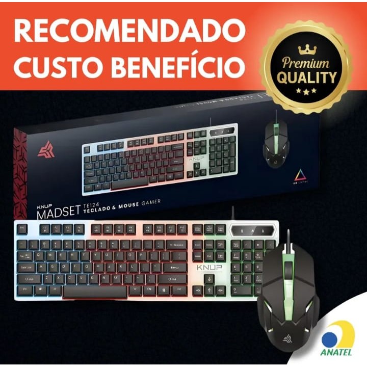 Kit Teclado E Mouse Gamer Led Rgb Usb Knup