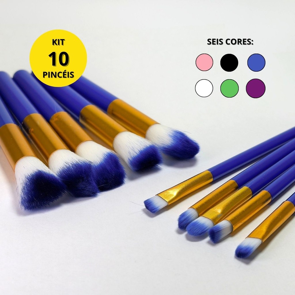 Kit 10 Pincéis de Maquiagem Kabuki Colorido | Profissional, Macio e de Alta Precisão
