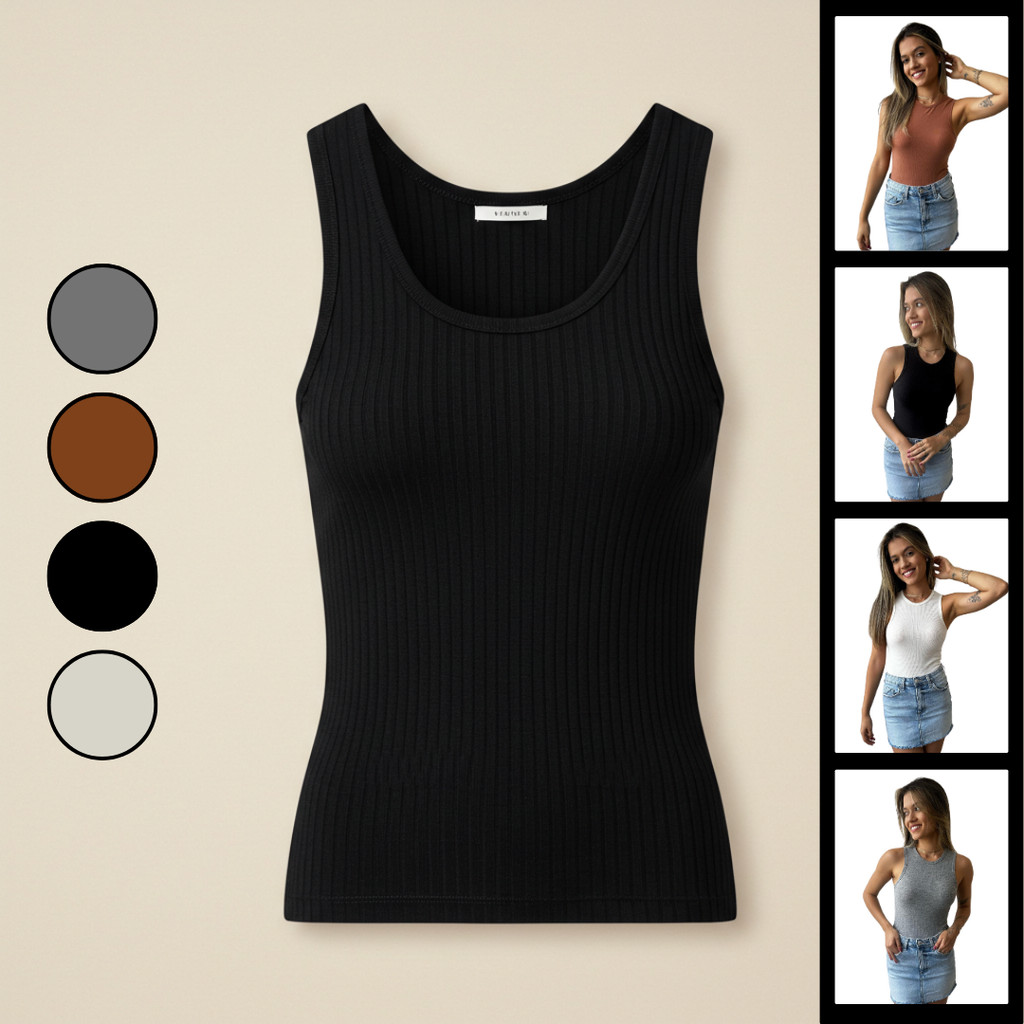 Regata Ribana Canelada Feminina Blusa Basica Verão Blusinha Estilosa
