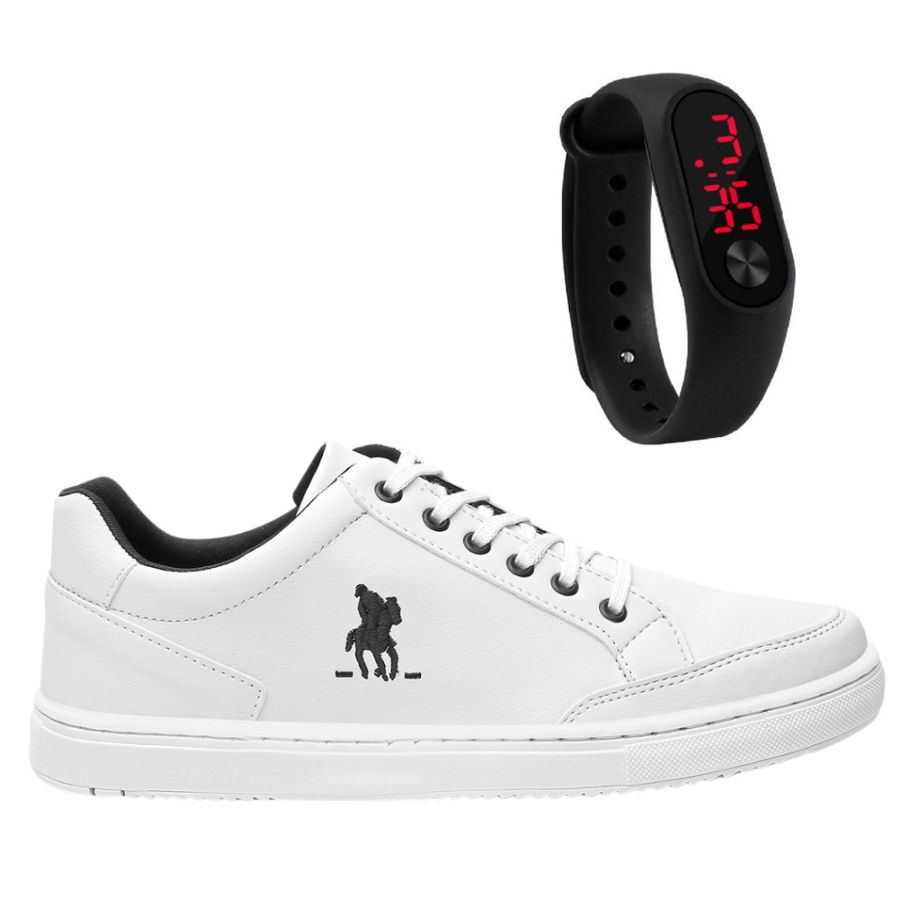 Kit Sapatênis Masculino Casual Polo Plus Original + Relógio Estiloso Confortável Elegante