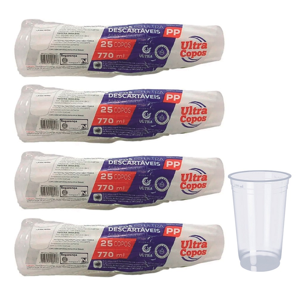 COPO 770ML DESCARTAVEL LISO TRANSPARENTE PP 100 UNID ULTRA em Oferta na Shopee