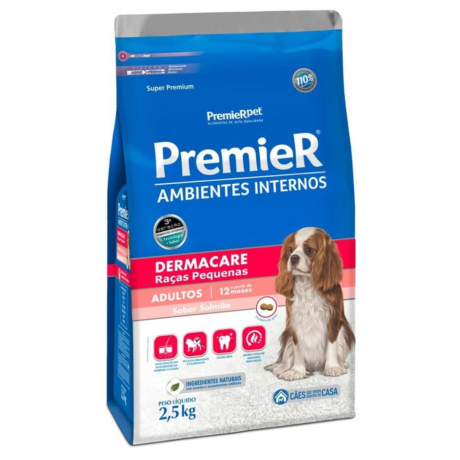 Ração Premier Ambientes Internos Dermacare Cães Raças Pequenas Salmão 2,5Kg em Oferta na Shopee