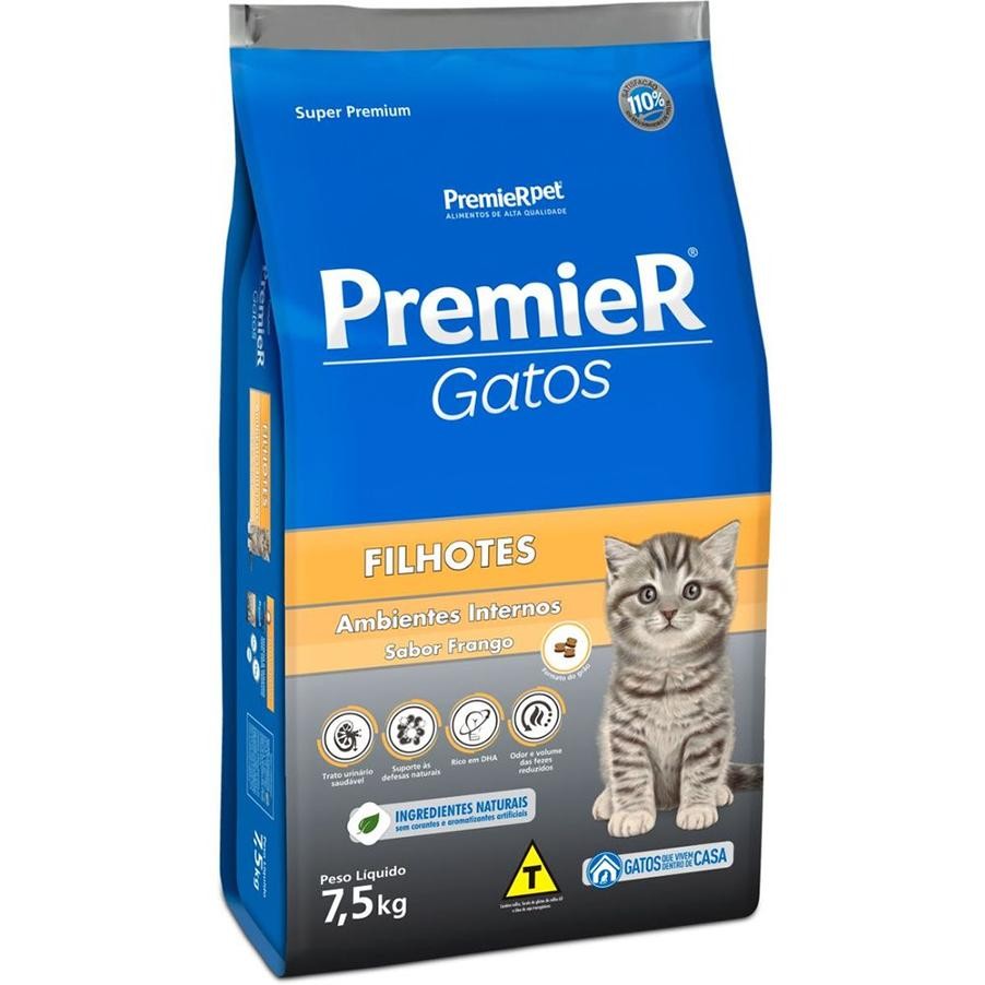 Ração Seca Premier Gatos Ambientes Internos Frango Para Gatos Filhotes