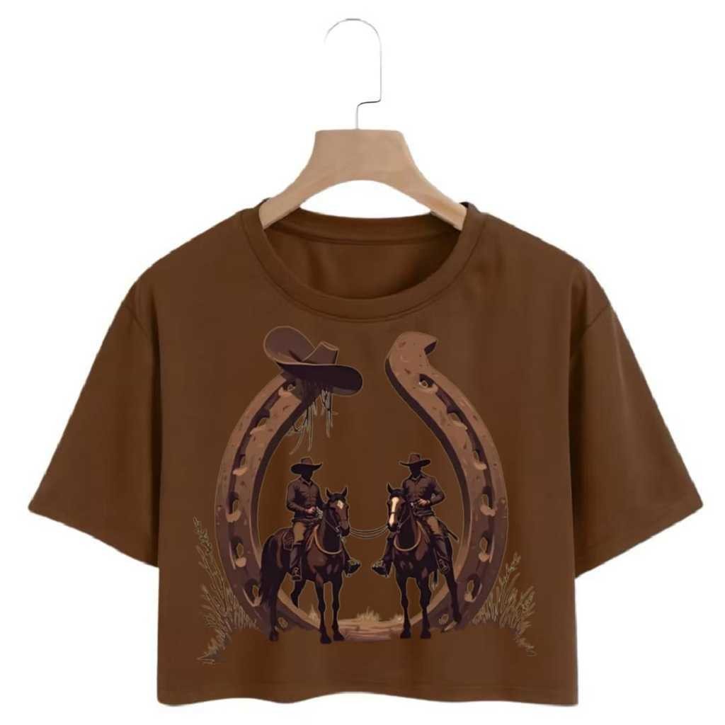 Blusa Cropped T-Shirt Oversize Country Sertanejo Ferradura Cavalos Lançamento em Oferta na Shopee